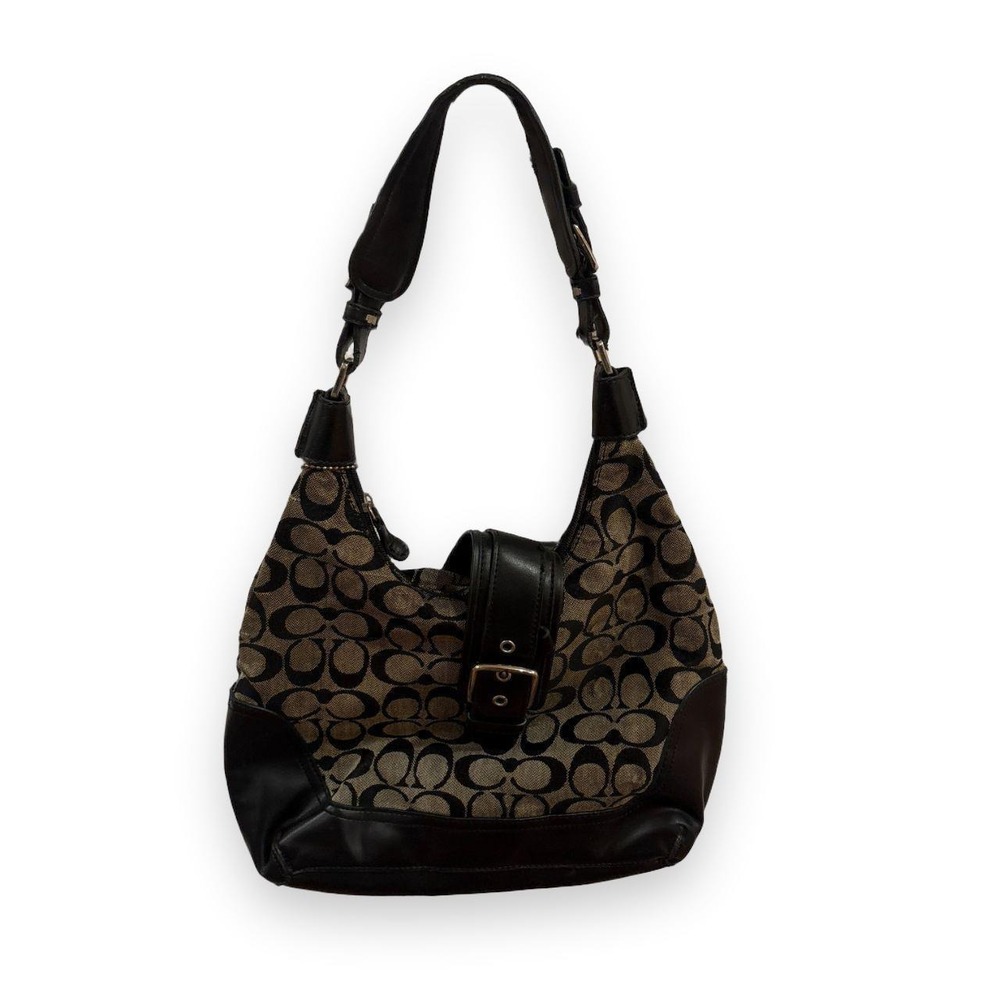 Coach Black Signature C Jacquard Hobo Shoulder Bag Buckle Strap Y2K
